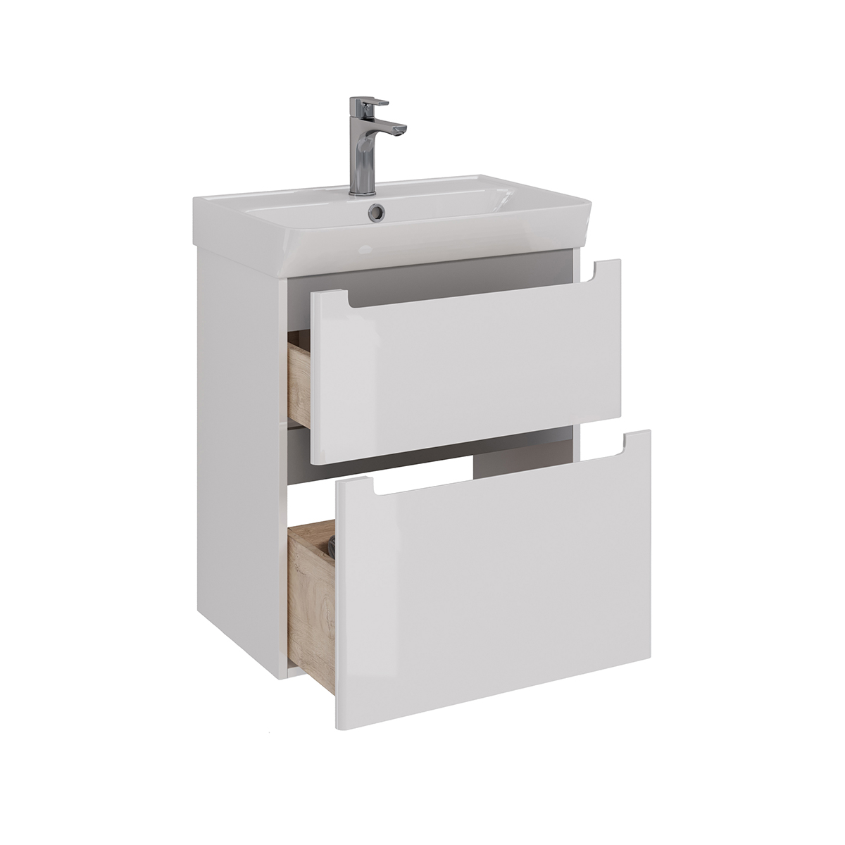 Тумба Lemark BUNO 60 см под 1 раковину, подвесная/напольная, 2 ящика, цвет планки: Серый, цвет корпу