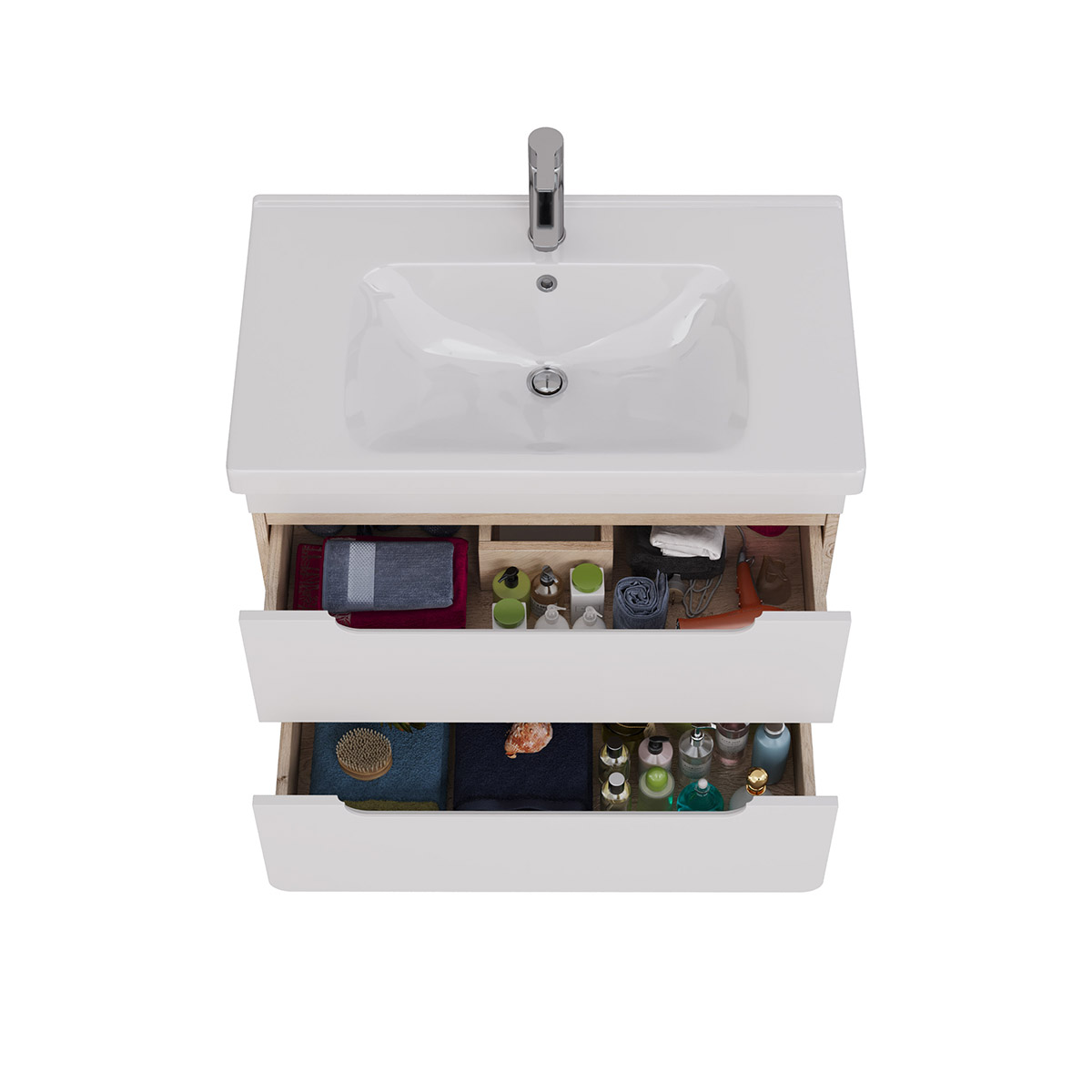Тумба Lemark OLIVIA 80 см под 1 раковину, подвесная, 2 ящика, цвет корпуса: Дуб кантри, цвет фасада: