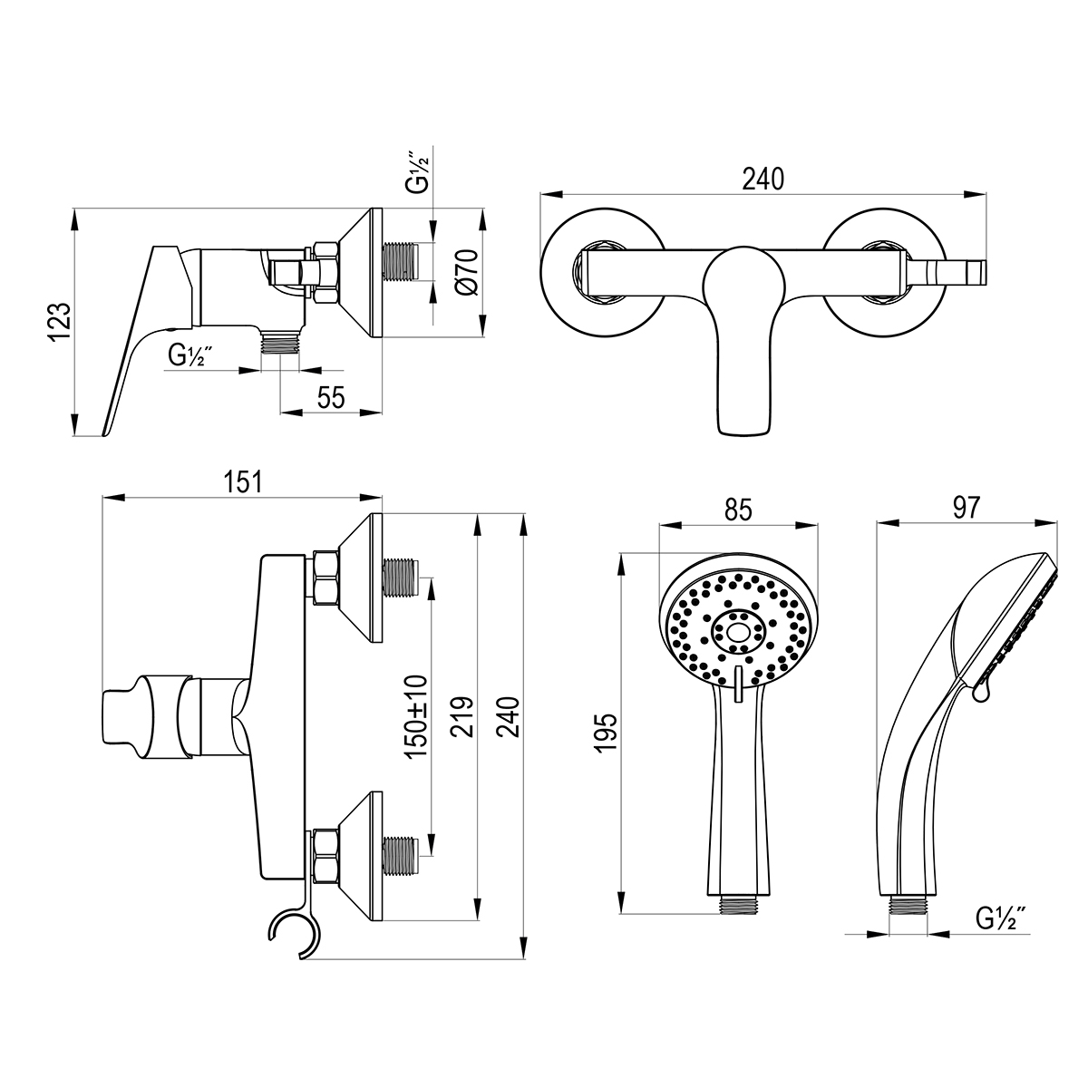 Смеситель ROSSINKA RS29-41 для душа, хром