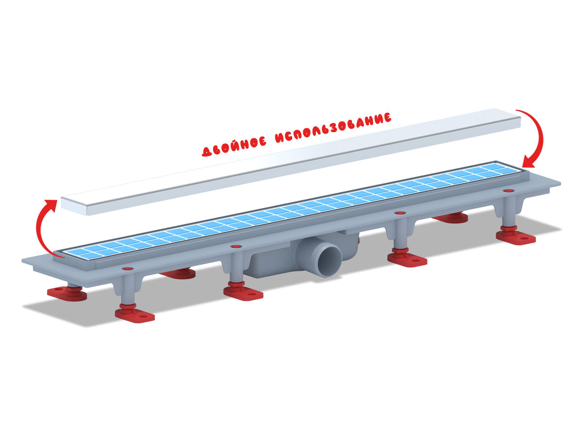 "Мол"Трап пластиковый линейный сухой 650Х62,диаметр выпуска 40мм,под кладку плитки ANI PLAST