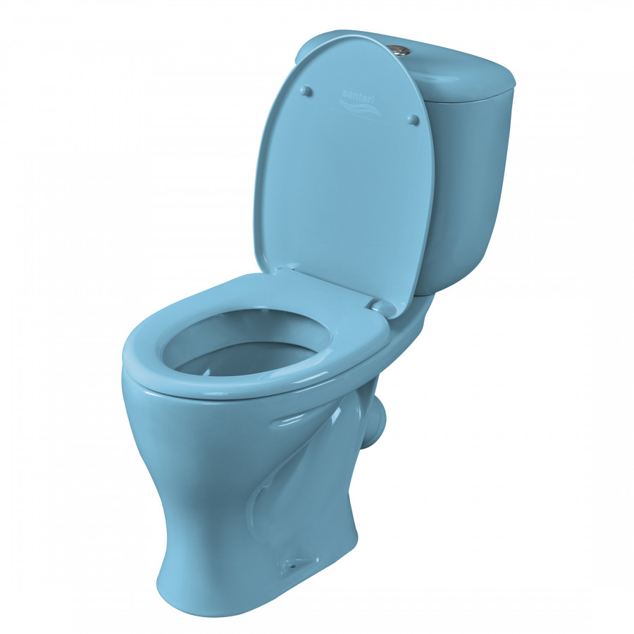 Унитаз-компакт "Воротынский" косой выпуск, ниж. под., с кнопочной арматурой и сиденьем, голубой  С
