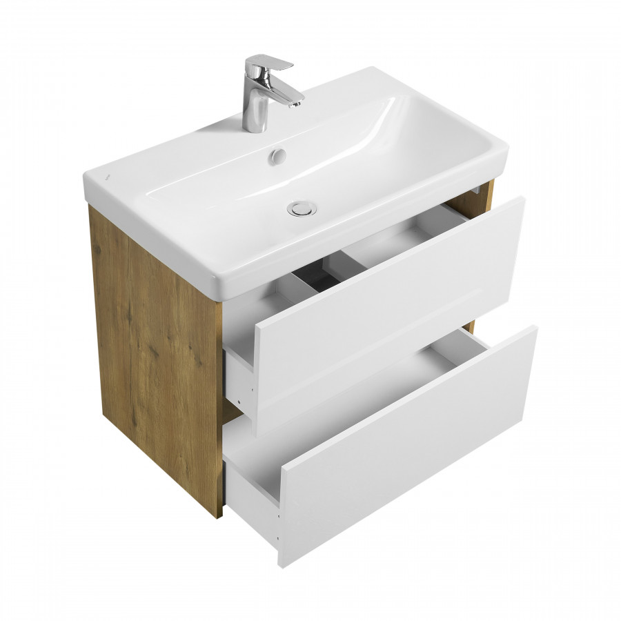 Тумба СКАНДИ 80, универс., 2ящ., белый/ дуб рустикальный (под раковину АДРИАНА 80)