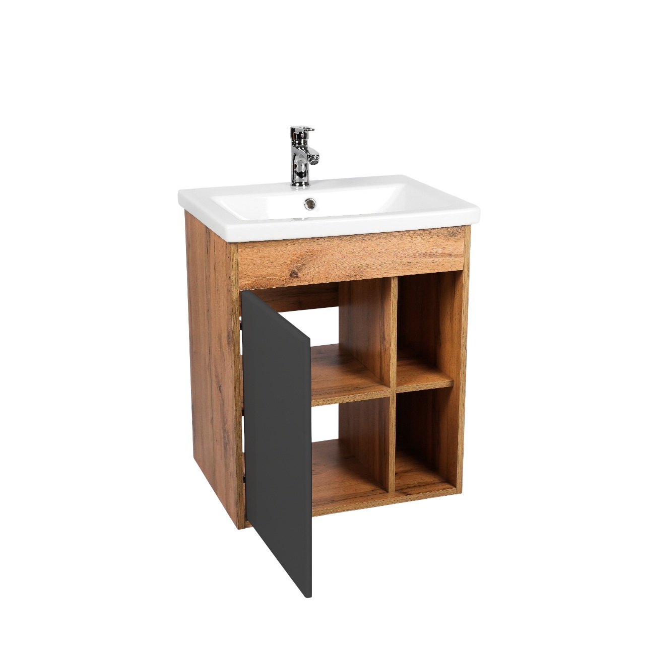 Тумба под раковину VIANT БОСТОН 50 подвесная графит/дуб вотан (VBOS50COG-T1STP)