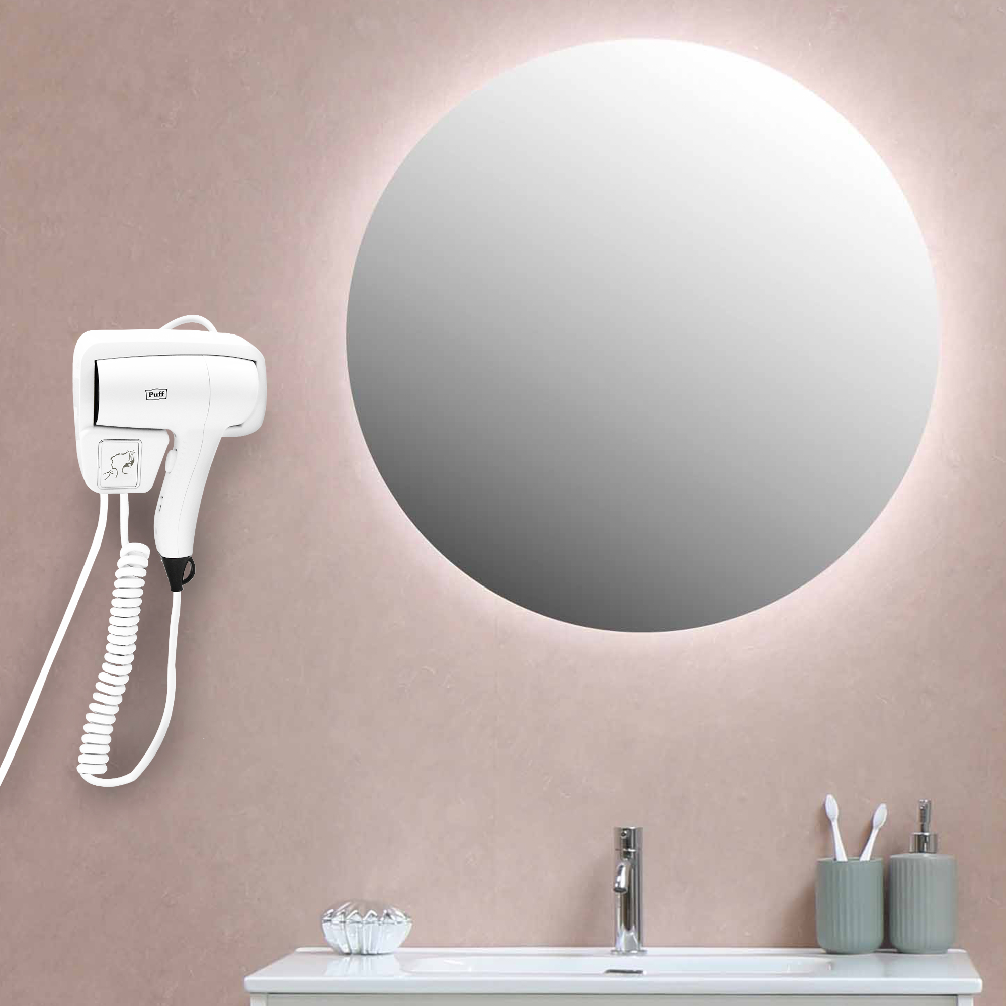 Фен для волос настенный PUFF-1201 белый, 1,2 кВТ (1405.006)