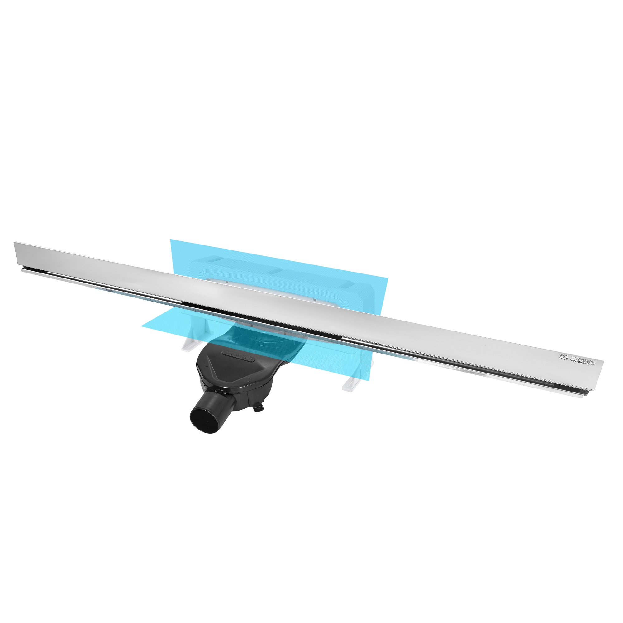 Желоб водосток WALL 1000 пристенный, матовый хром, S-сифон D50 H60 боковой, BERGES