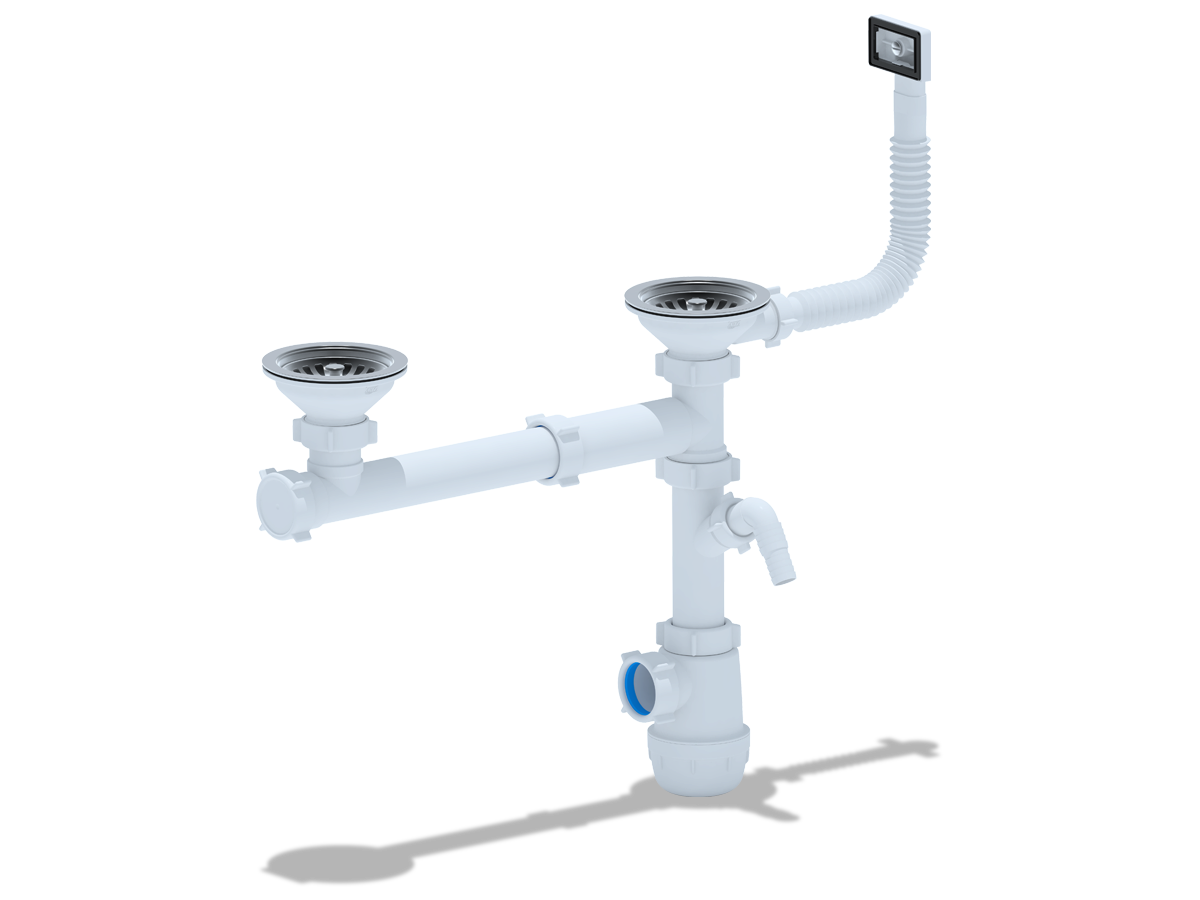 Cифон для мойки АНИ Пласт Грот A7500S 3 1/2 дюйма 40 двойной смещенный с переливом и отводом для стиральной машины