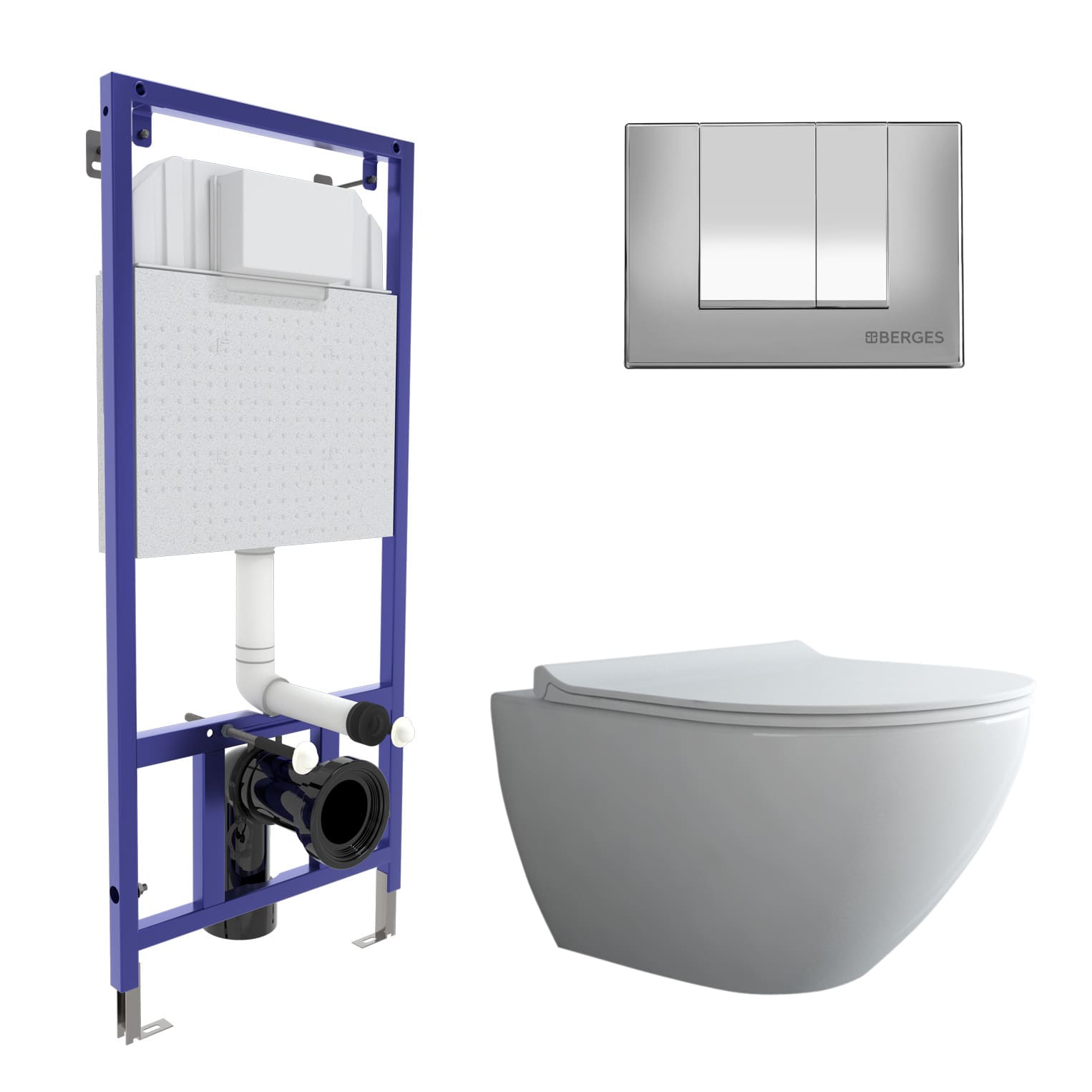 Комплект: инсталляция NOVUM, кнопка S3, унитаз PUMA XL Rimless, сиденье дюропласт Toma Slim SO, BERG