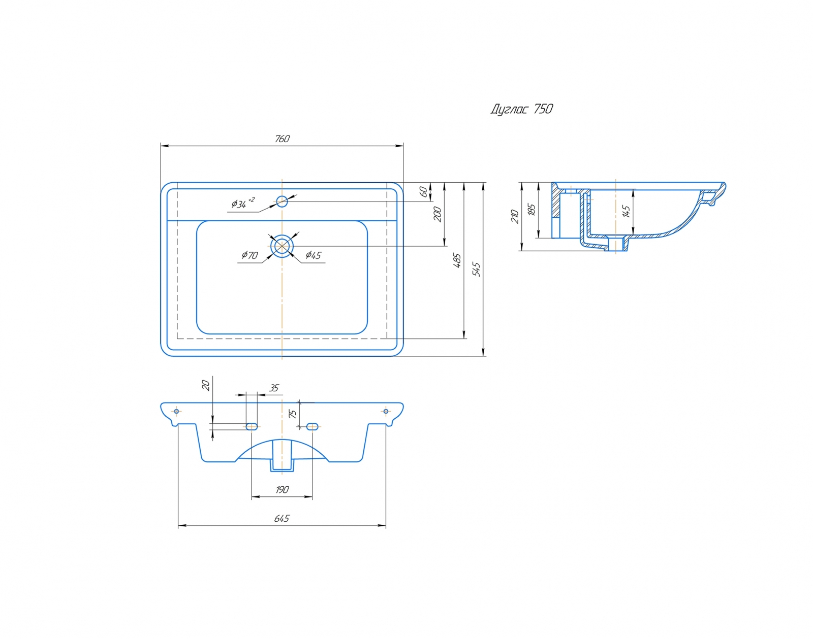 Раковина KIROVIT Дуглас 750 мебельная белый (Вн Крв65) 4630055550418