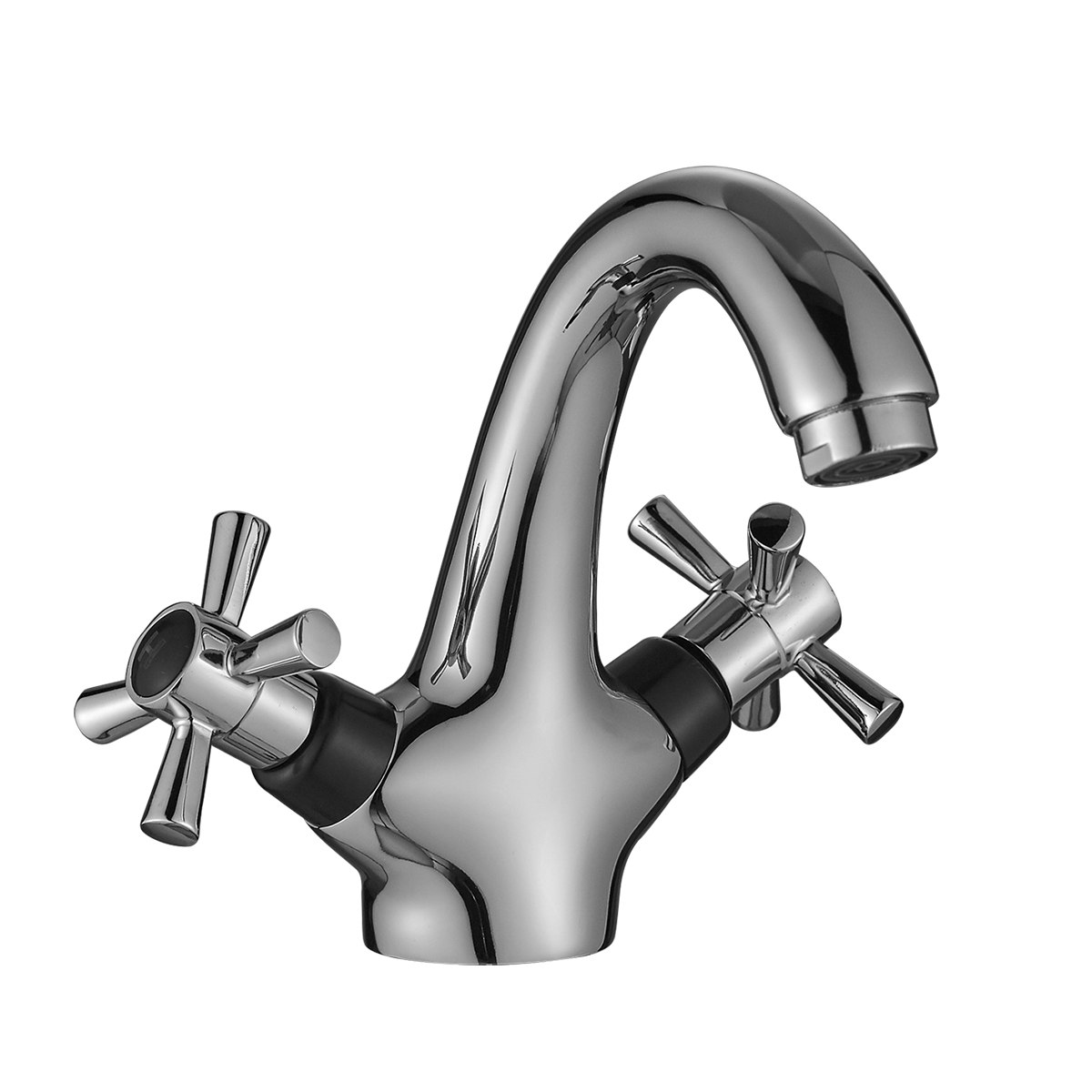 Смеситель двуручный для умывальника монолитный, картридж 35 мм., черный/хром, DECOROOM