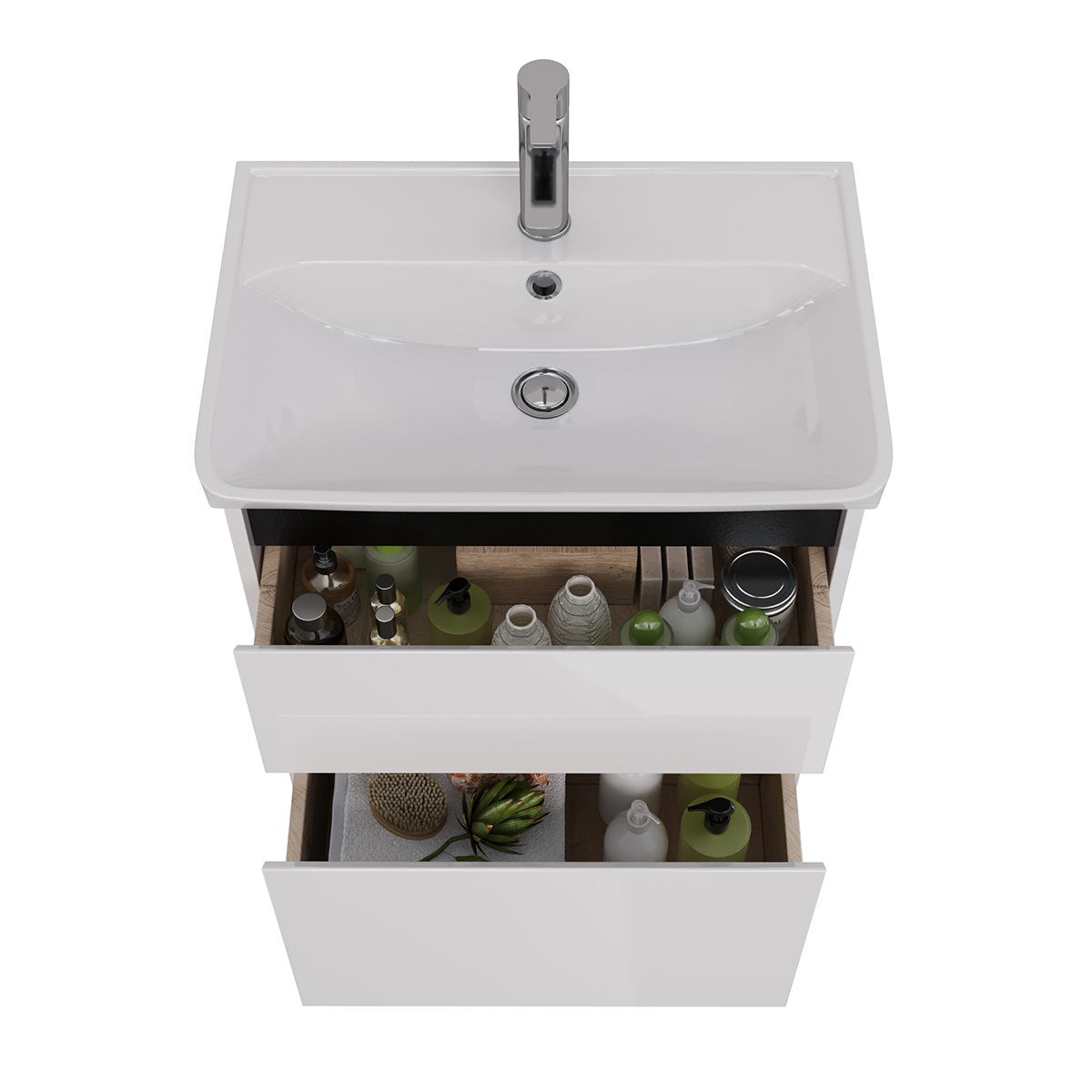 Тумба Lemark COMBI 60 см под 1 раковину, подвесная/напольная, 2 ящика, цвет планки: Чёрный, цвет кор