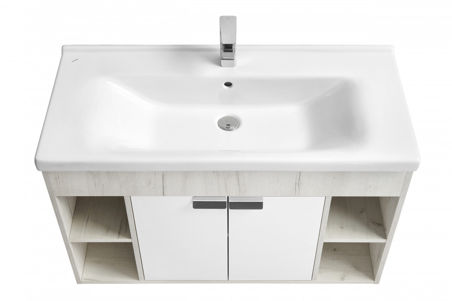 Тумба ФЛАЙ 100, белая, дуб крафт (под раковину МИРАНДА 100)