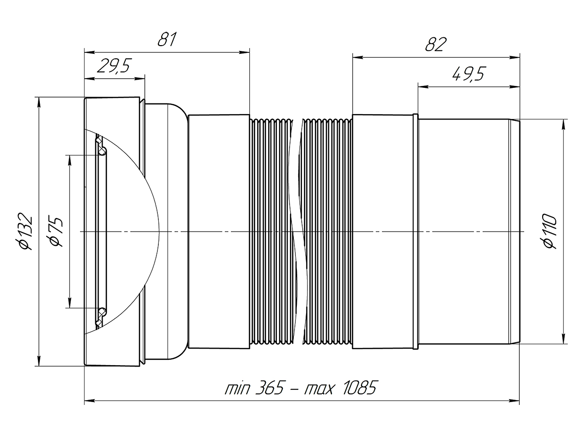 Удлинитель гибкий для унитаза АНИ Пласт K731R выпуск 110 мм 365-1085 мм