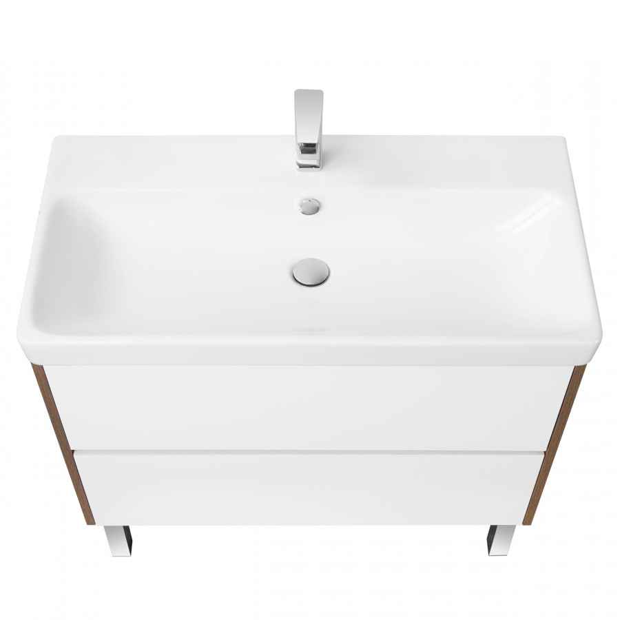 Тумба СКАНДИ 90, белая, дуб рустикальный (под раковину АДРИАНА 90) 