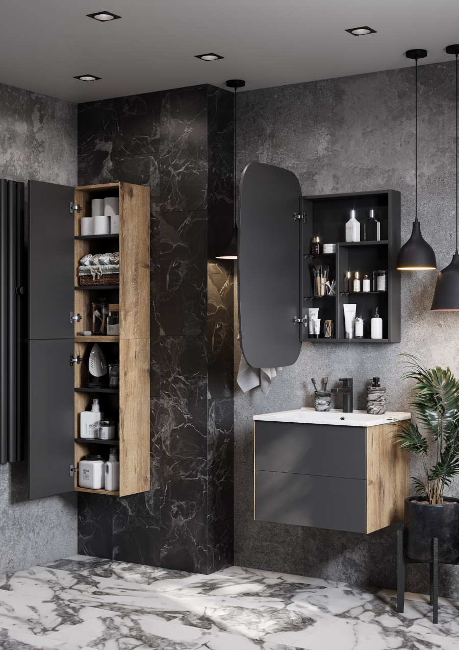 Шкаф СОХО 35, подвесной, дуб веллингтон, графит софт