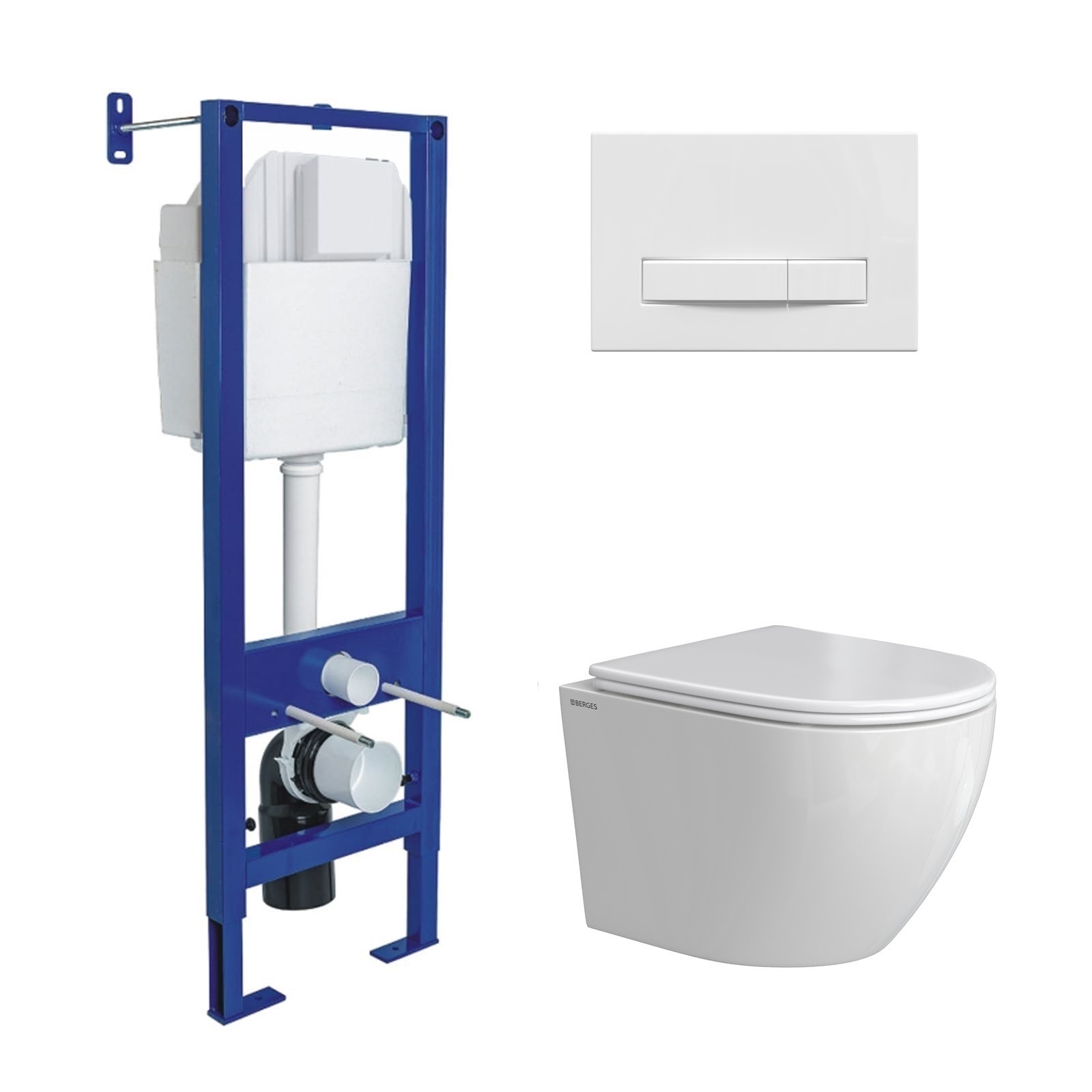 Комплект: инсталляция АТОМ Line кнопка белая, унитаз OKUS Rimless 49 см, сиденье дюропласт микролифт