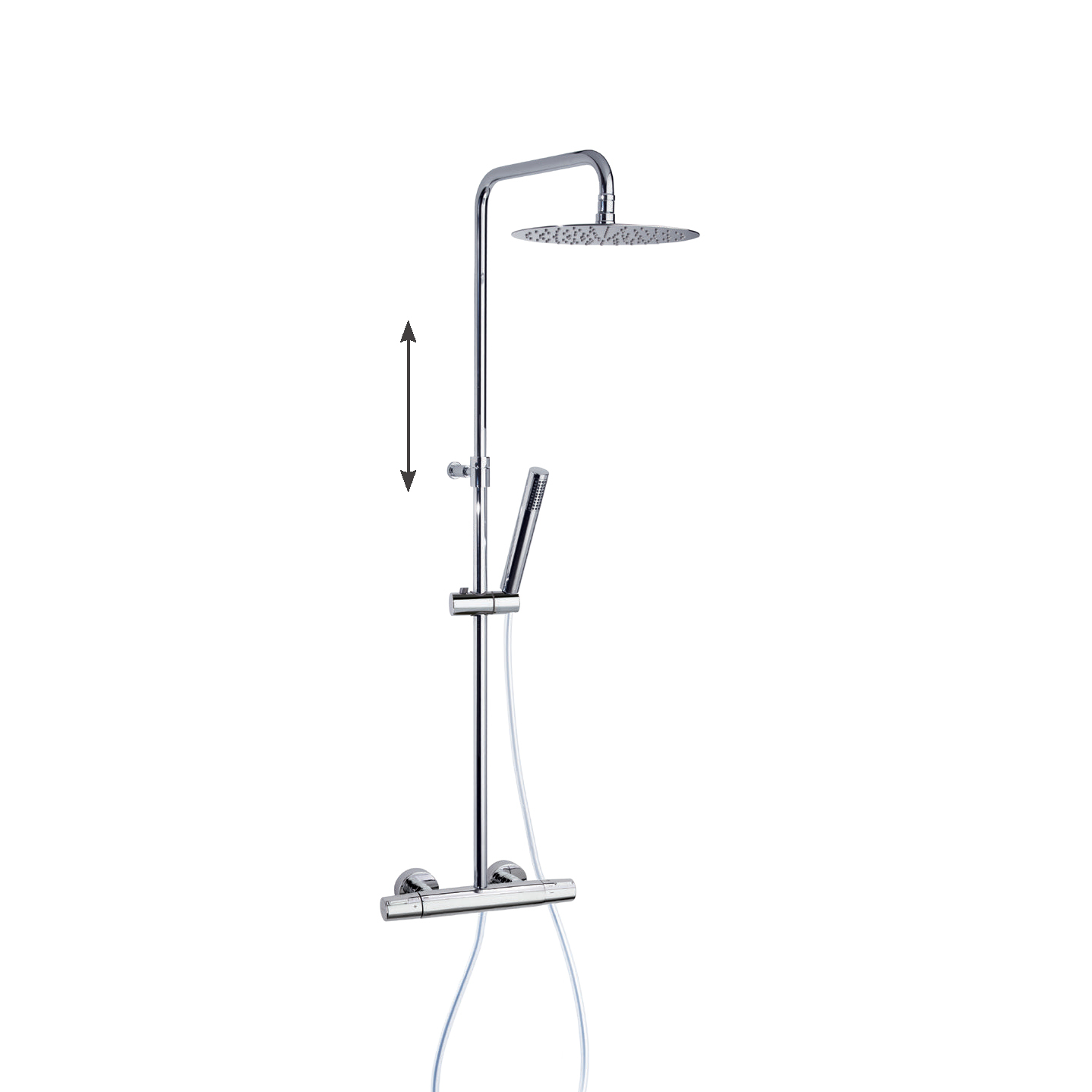 Душевая термостатическая система наружнего монтажа с телескопическим тропическим душем и душевым ком