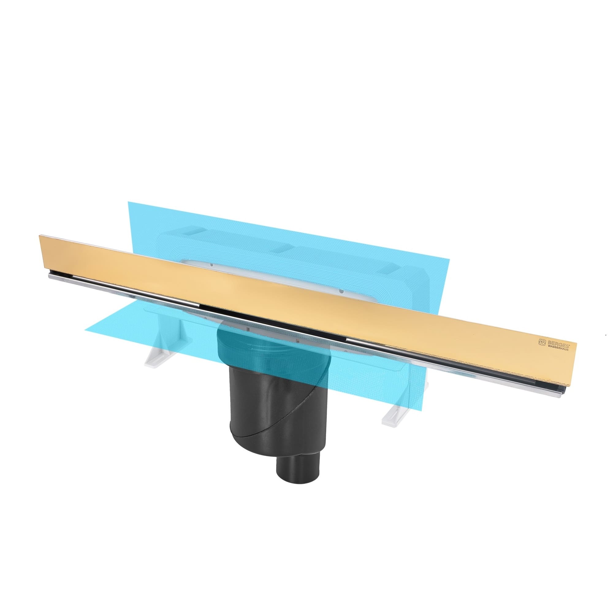 Желоб водосток WALL 600 пристенный, золото глянец, S-сифон D50/105 H50 вертикальный, BERGES