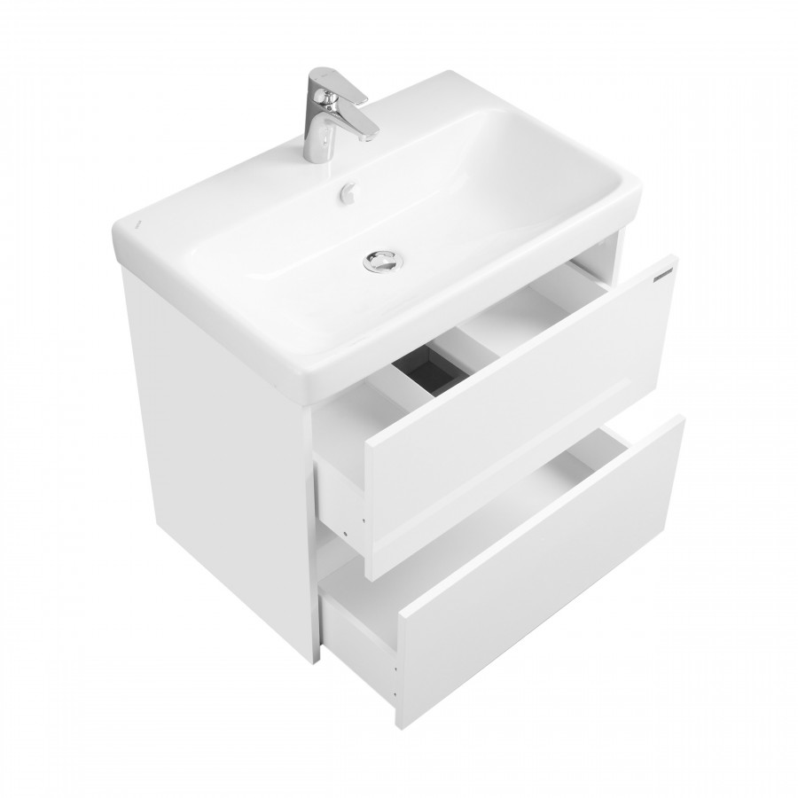 Тумба СКАНДИ 70, подвесная, 2 ящ., белая матовая/белый глянец (под раковину АДРИАНА 70)