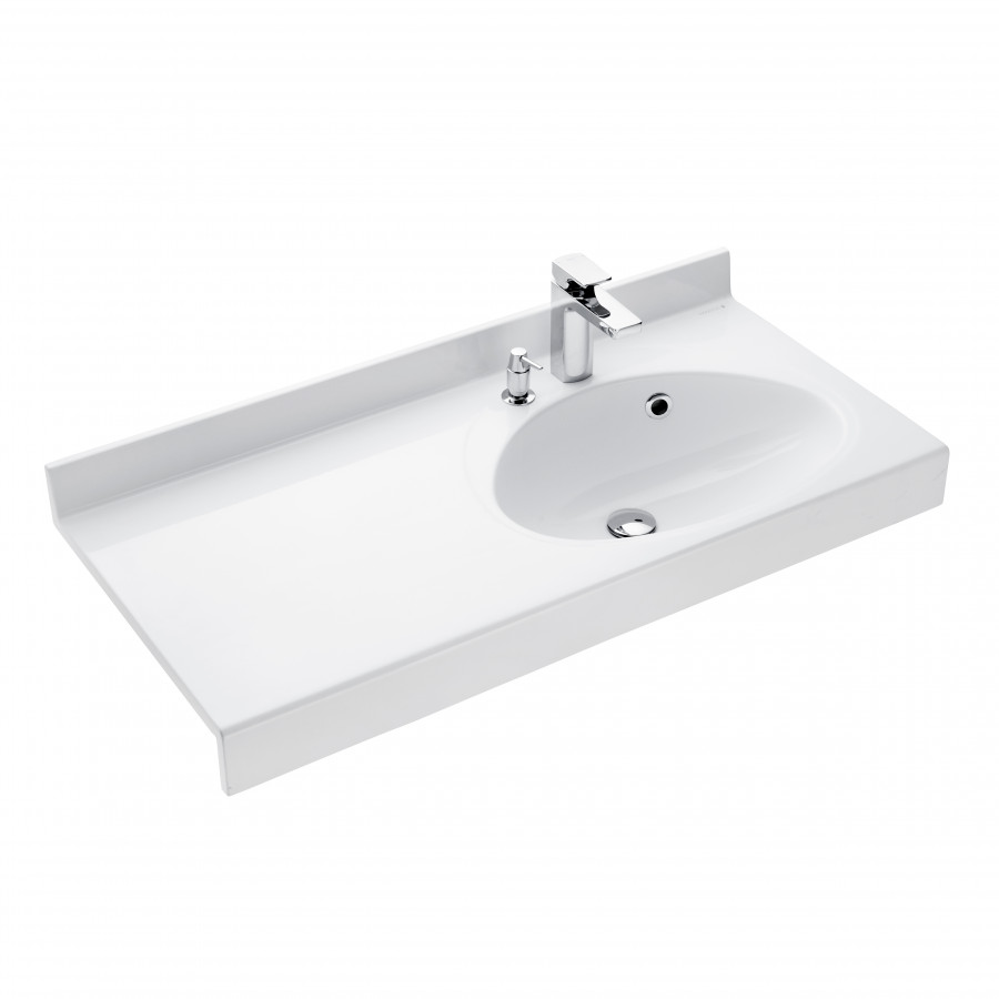 Раковина ОТЕЛЬ 3/1000, правая с навесами и диспенсором