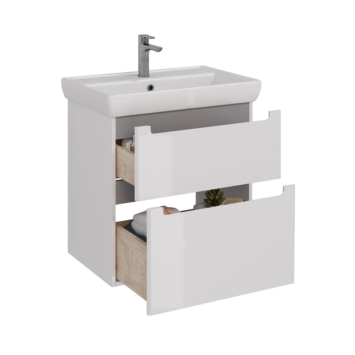 Тумба Lemark BUNO 70 см под 1 раковину, подвесная/напольная, 2 ящика, цвет планки: Серый, цвет корпу