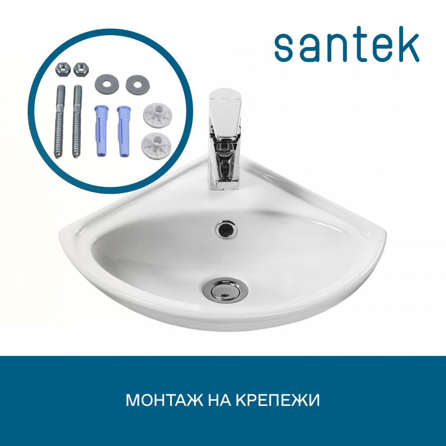 ИРИС Умывальник угловой 36 см., хр.кольцо, крепление, САНТЕК