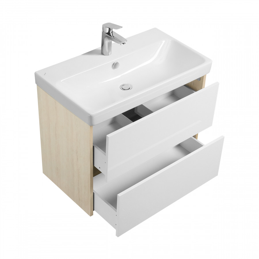 Тумба СКАНДИ 80, универс., 2ящ., белый/дуб верона (под раковину АДРИАНА 80)