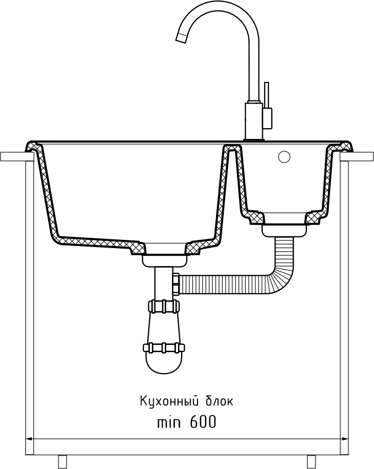 GranFest QUARZ (ECO-09) Мойка 1.5-чаш. 620*480 (серый)