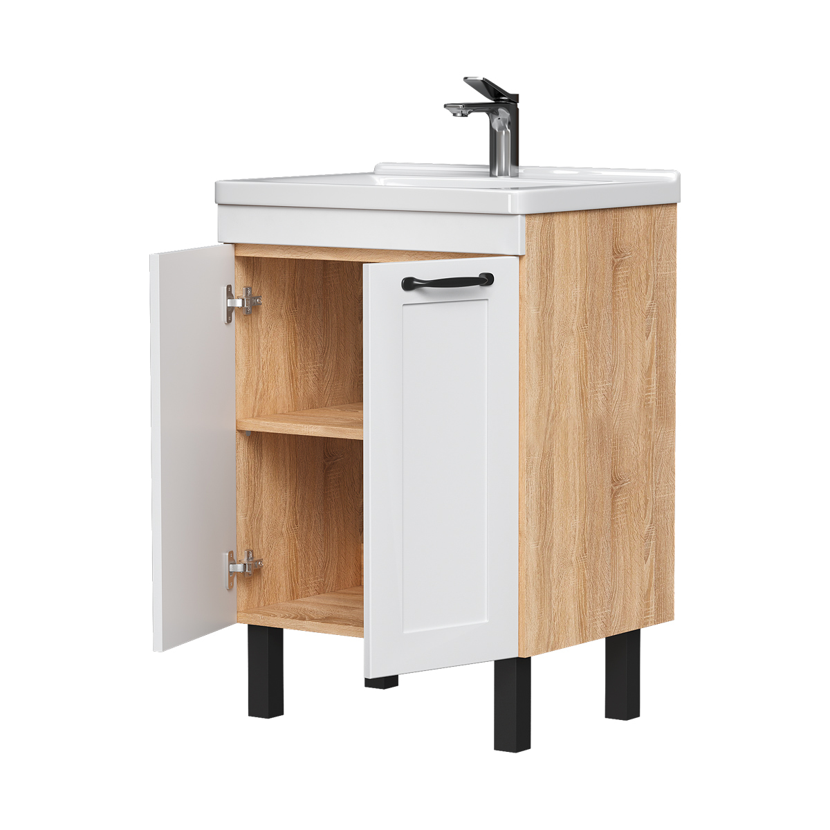Тумба EQUIL Lago 60 напольная 2 дв. белый/дерево (под раковину Миранда 60)