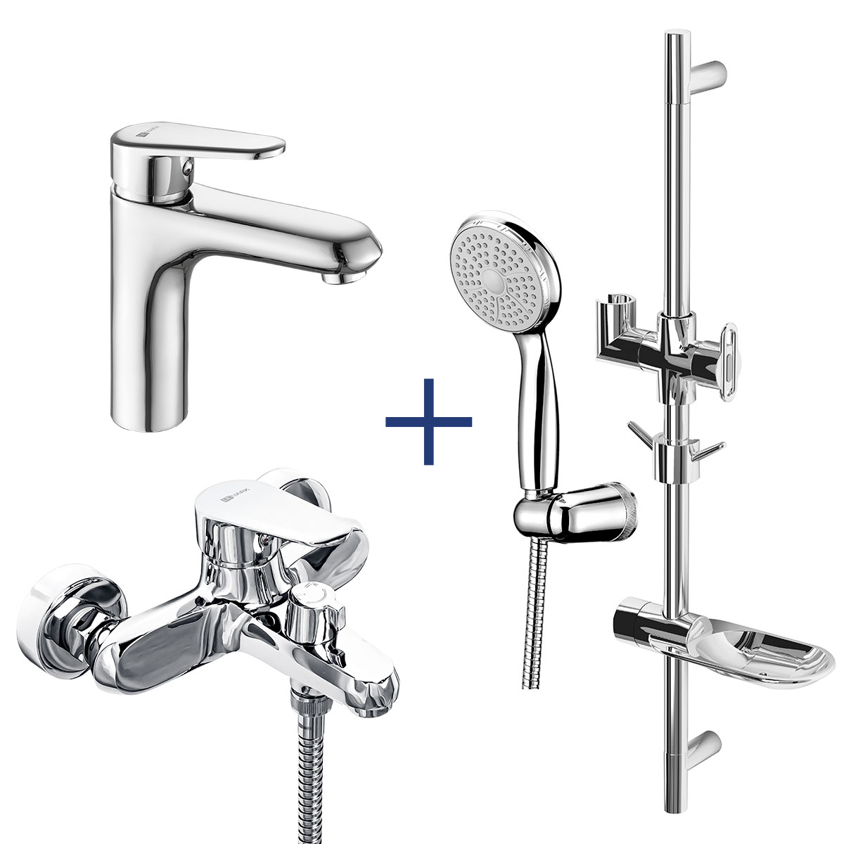  Комплект 3 в 1: POINT Смесители для ванны + для умывальника + душ. гарнитур, хром, LM, LM0380C