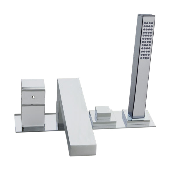 Смеситель однорычажный на борт ванны с душевым комплектом и изливом KUATRO 473302MK