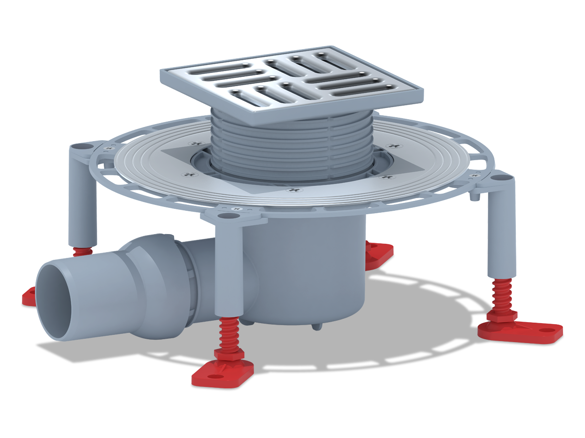 Трап для душа АНИ Пласт THQ5614 DN50 горизонтальный регулируемый с сухим затвором и решёткой из нержавеющей стали 120х120 мм