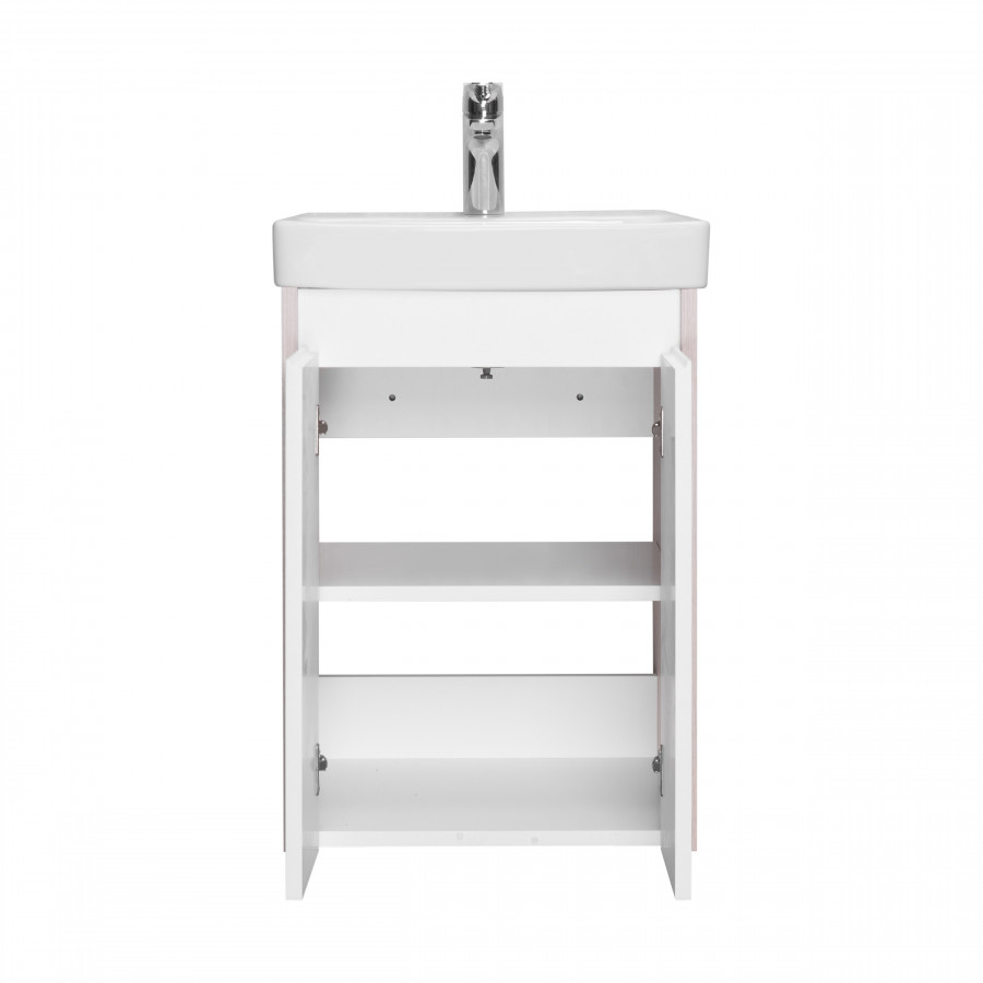 Тумба СКАНДИ DOORS 45, универс., 2 дв., белый глянец/дуб верона (под раковину АДРИАНА 45)