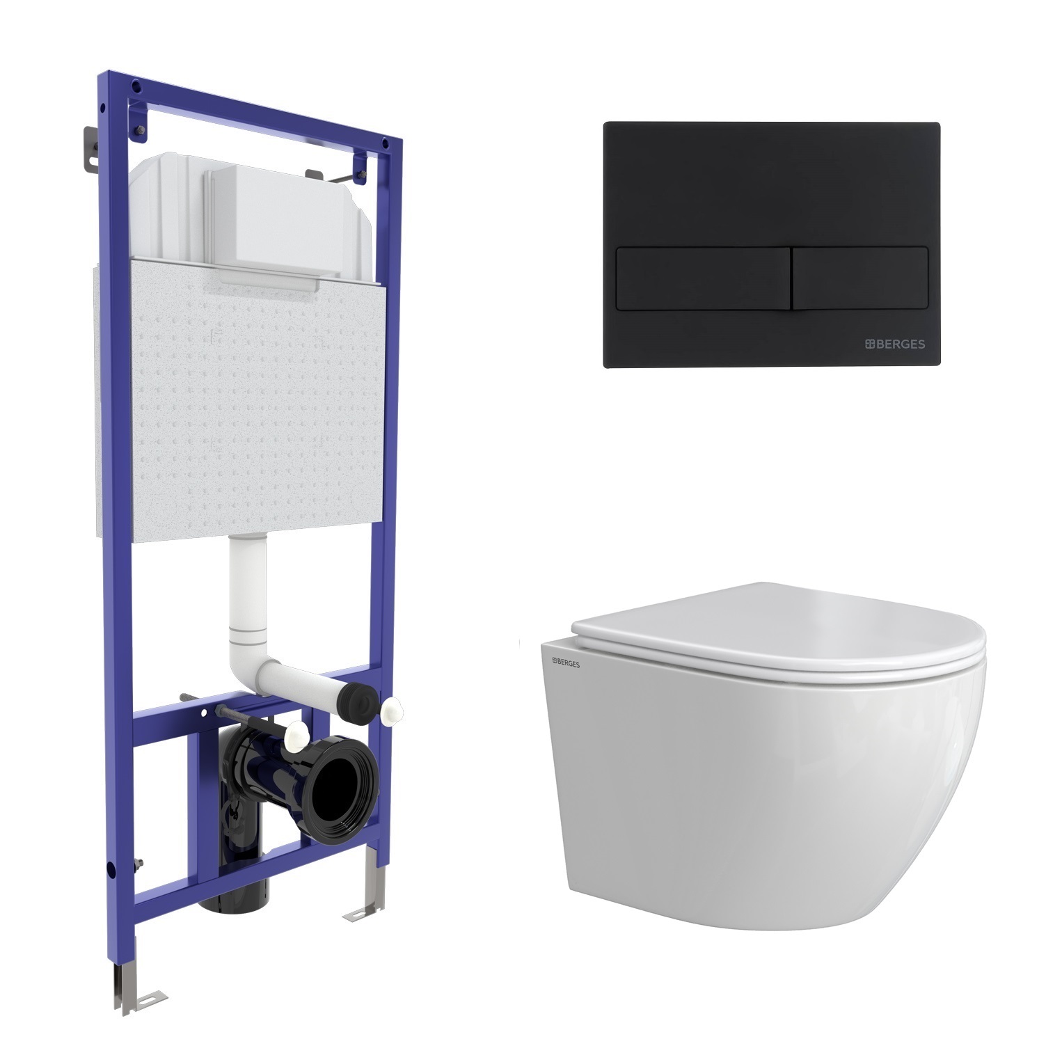 Комплект: инсталляция NOVUM кнопка L5 Soft Touch черная, унитаз OKUS Rimless 49 см, сиденье дюроплас