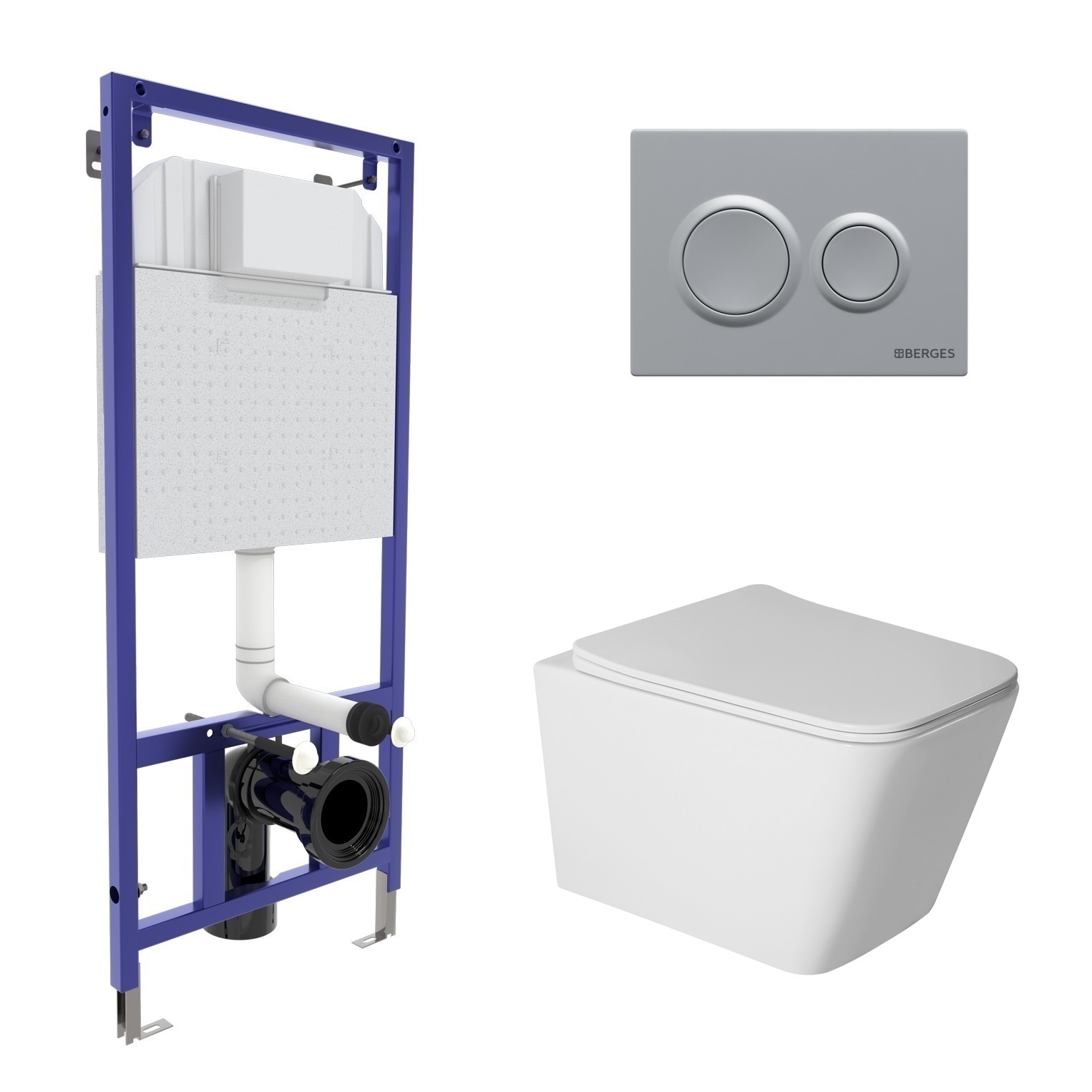 Комплект: инсталляция NOVUM кнопка O2 матовый хром, унитаз SIGMA Rimless 52 см, сиденье дюропласт ми