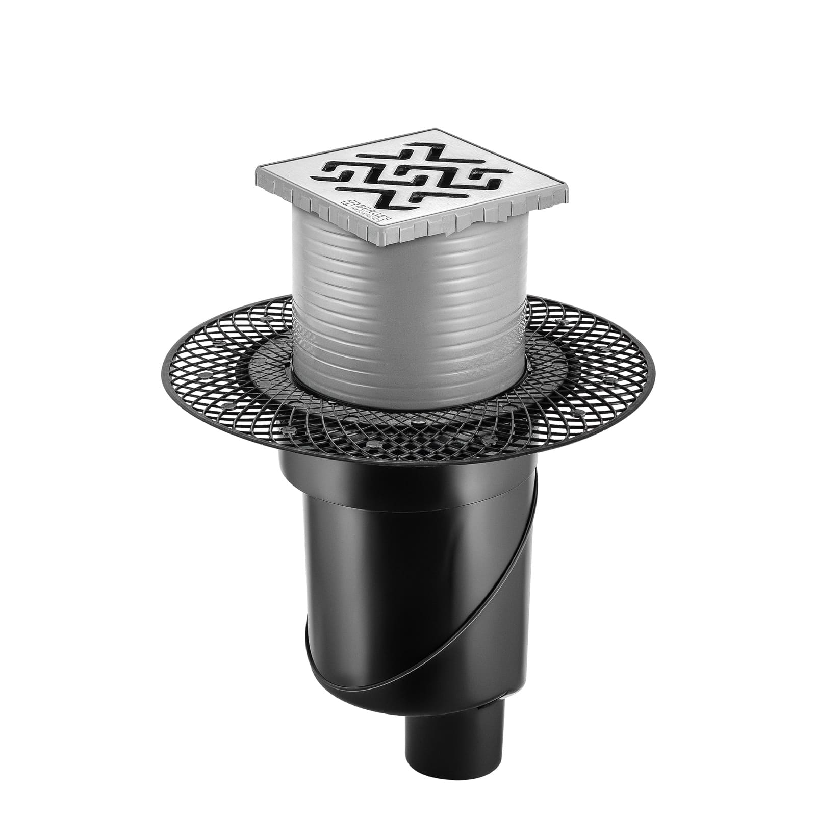 Трап водосток PLATZ Antik 100х100, матовый хром, S-сифон D50/105 H50 вертикальный, BERGES