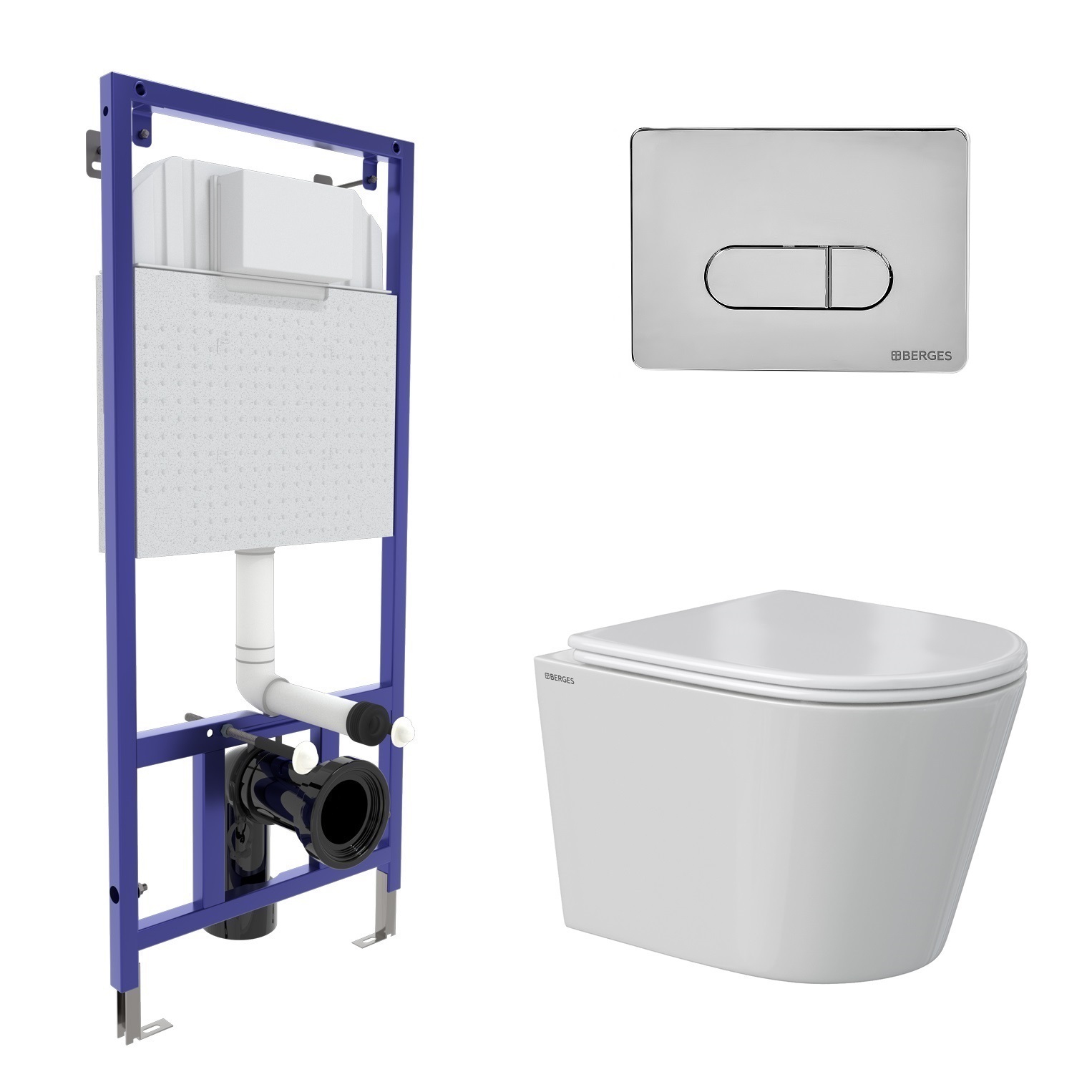 Комплект: инсталляция NOVUM кнопка D3 хром глянец, унитаз VITA Rimless 49 см, сиденье дюропласт микр