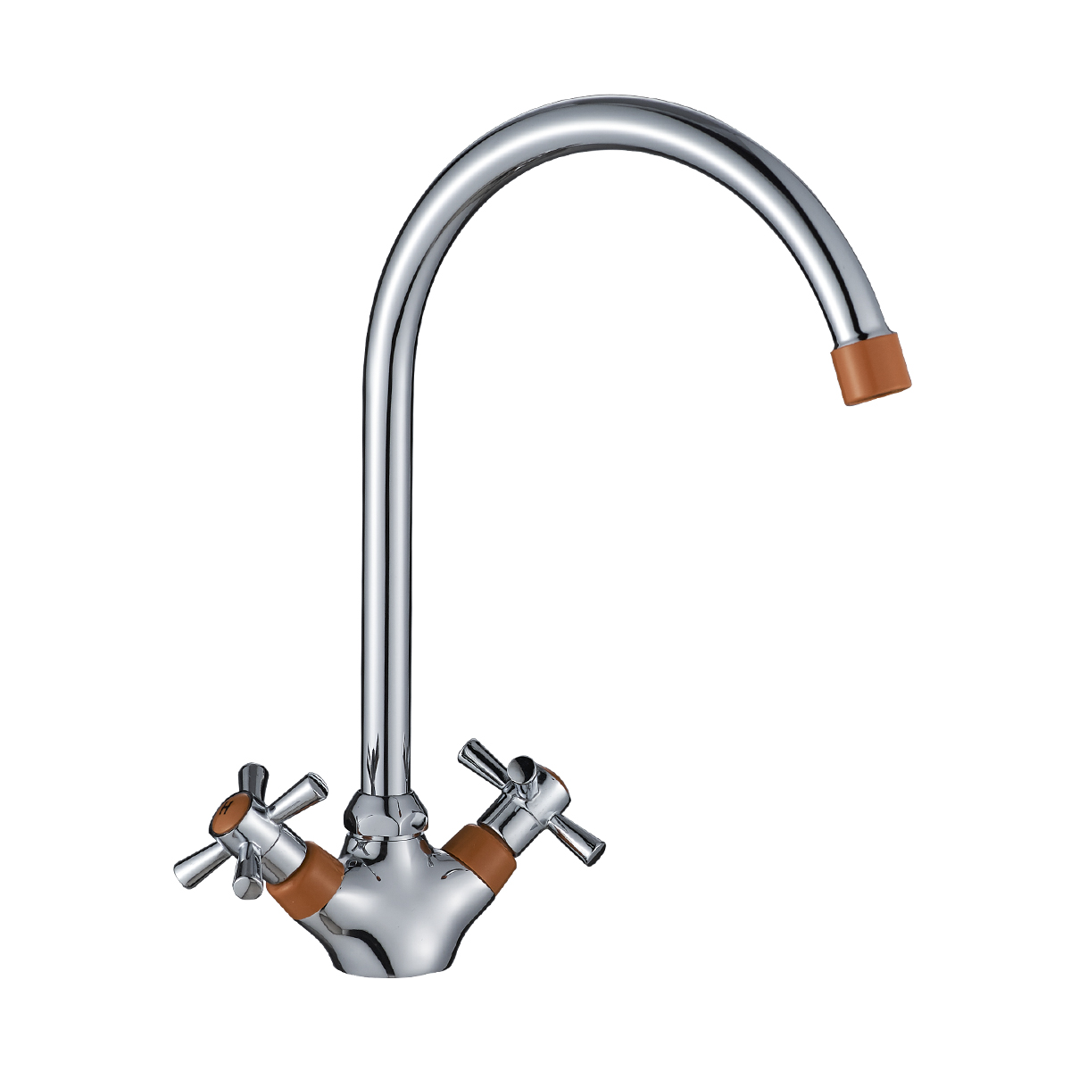 Смеситель двуручный для кухни с поворотным изливом, картридж 35 мм., оранжевый/хром, DECOROOM