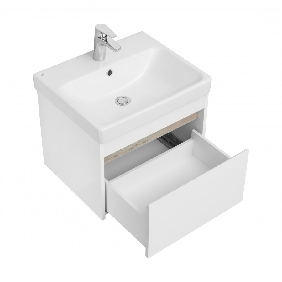 Тумба МАРТИ 55, подвесная, белая, ясень шимо (под раковину АДРИАНА 55)