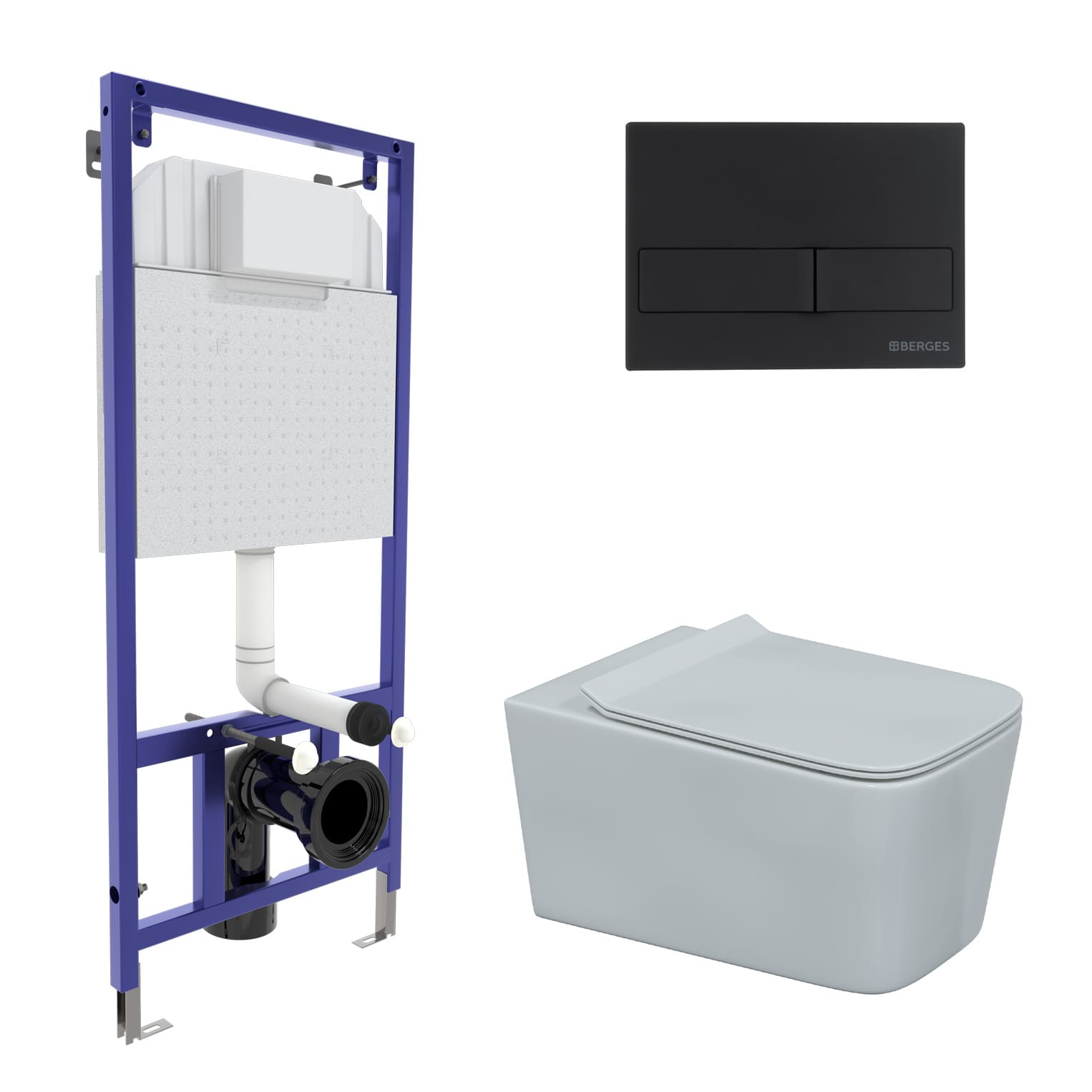 Комплект для монтажа подвесного унитаза: инсталляция NOVUM525, кнопка L5 Soft Touch черная, унитаз F