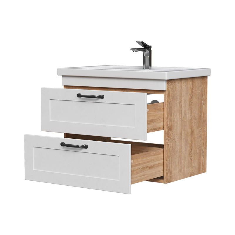 Тумба EQUIL Lago 70 подвесная 2 ящ. белый/дерево (под раковину Миранда 70)