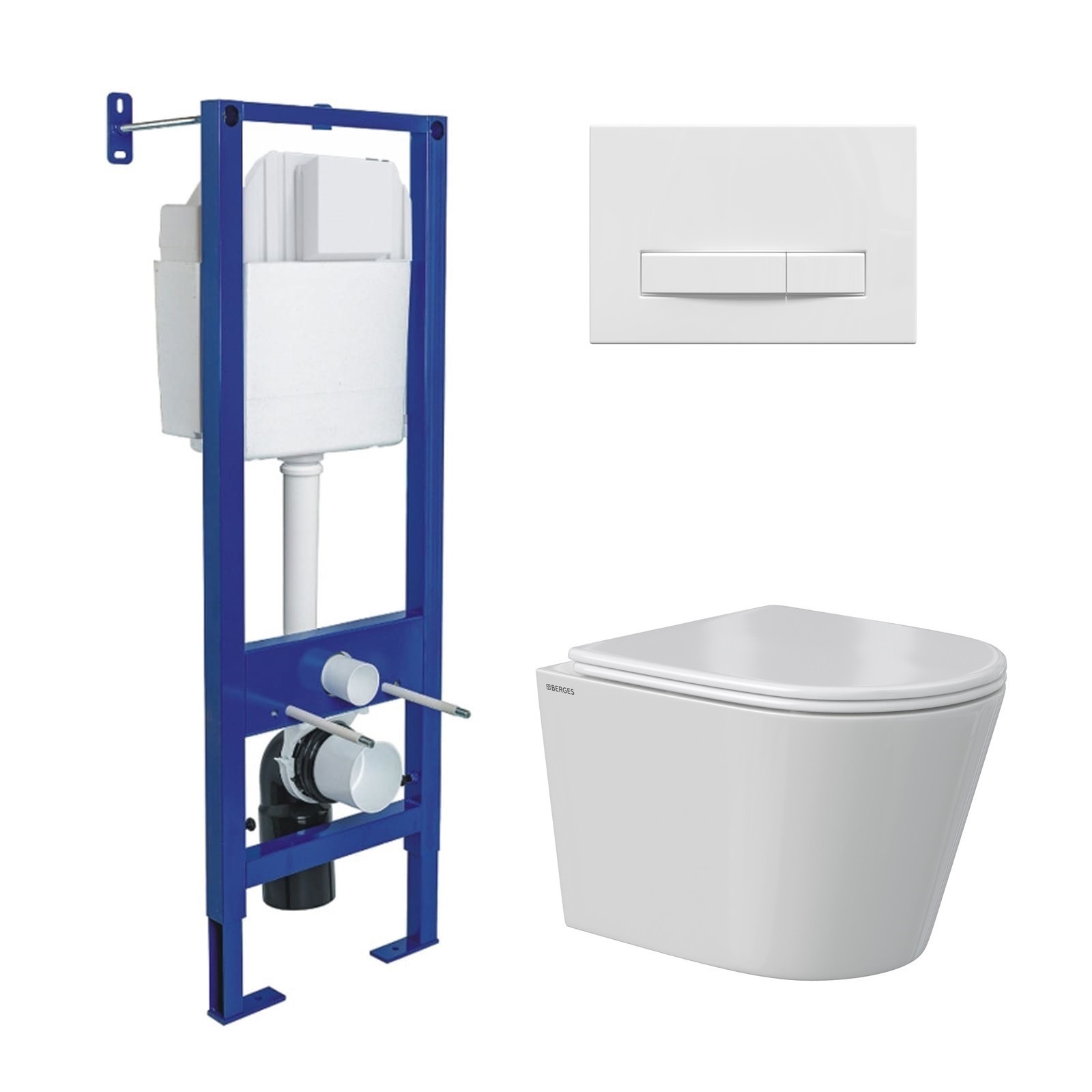 Комплект: инсталляция АТОМ Line кнопка белая, унитаз VITA Rimless 49 см, сиденье дюропласт микролифт