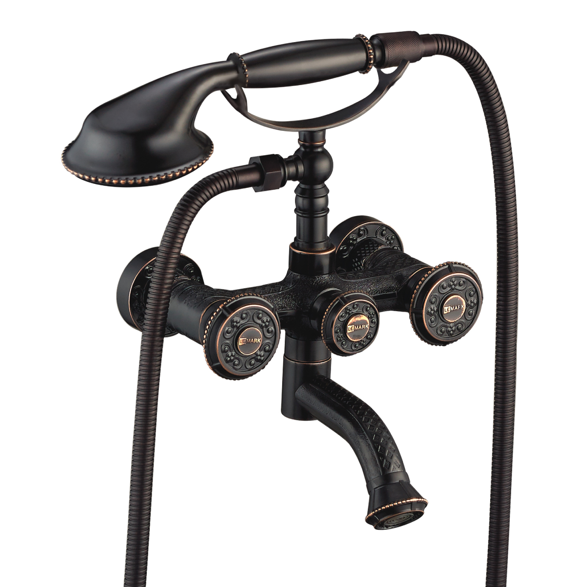 Jasmine Смеситель для ванны, пов.излив 152мм держ.на теле лейка, р/ДВ, черная бронза, LM, LM6614ORB