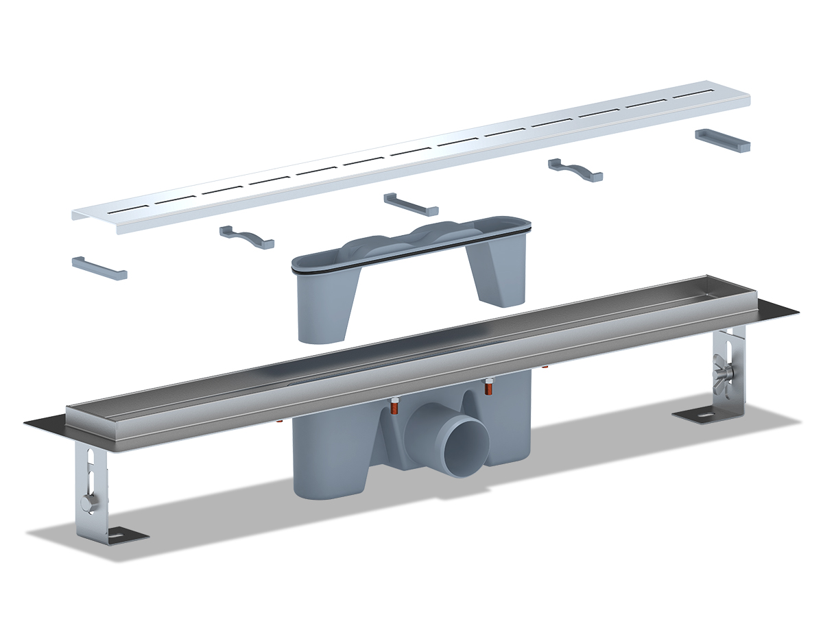 Трап линейный из нержавеющей стали АНИ Пласт TL2565G выпуск 50 мм решётка Киль глянцевая 650 мм