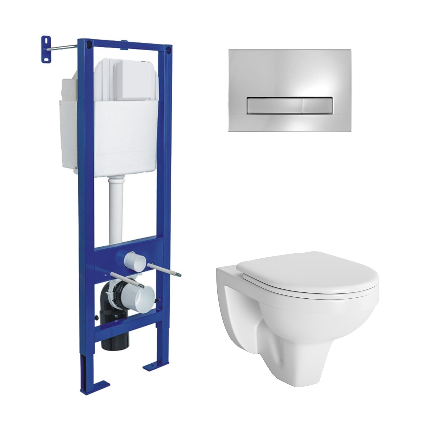 Комплект: инсталляция ATOM Line кнопка хром глянец, унитаз подвесной Gamma с сиденьем дюропласт с ми