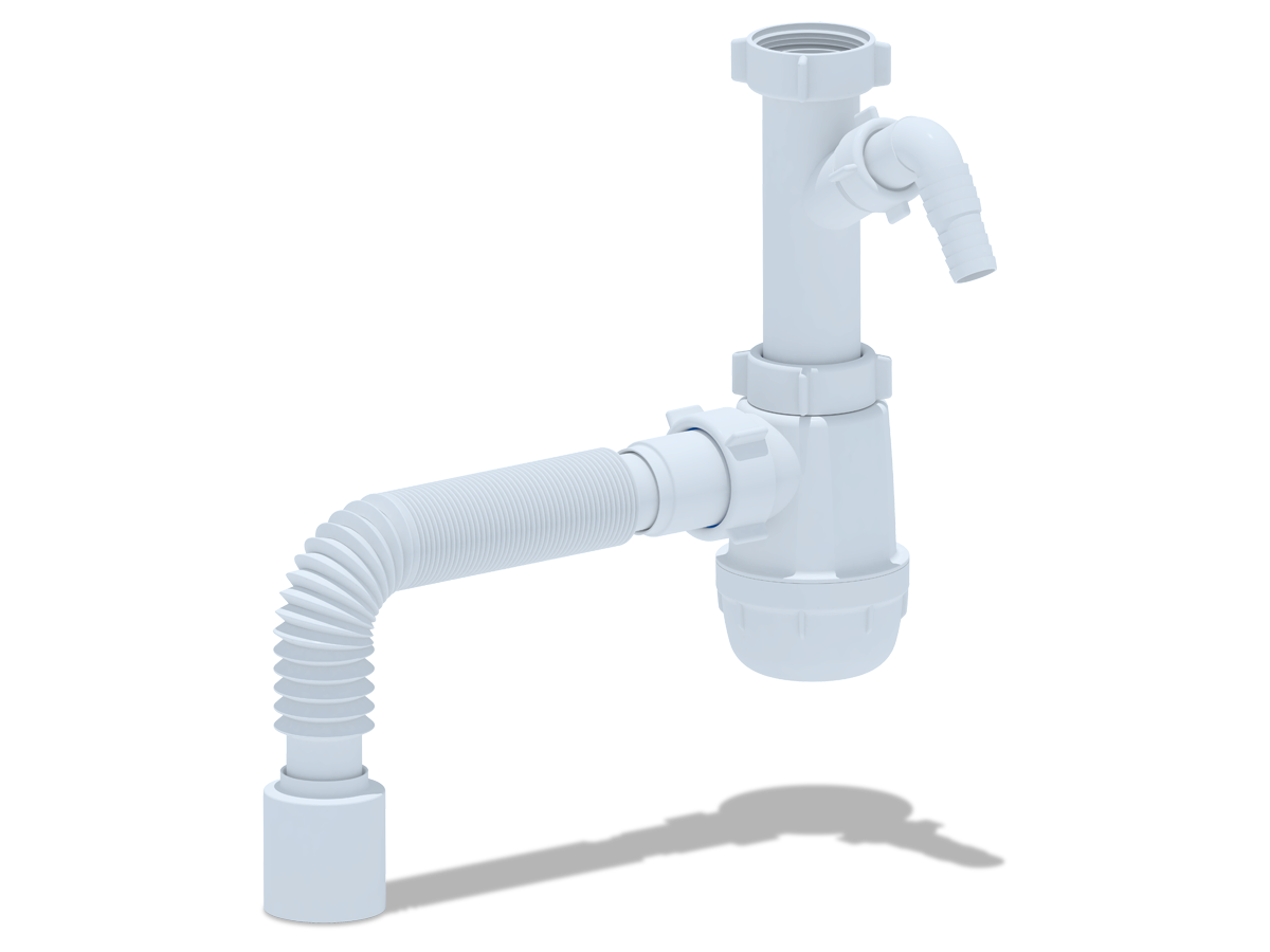 Сифон для мойки АНИ Пласт Грот A1030 1 1/2 дюйма 40 с отводом для стиральной машины без выпуска с гибкой трубой 40х50