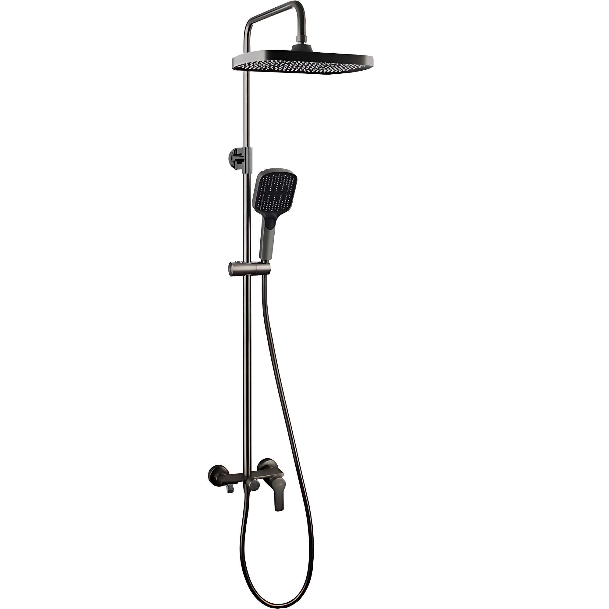 RAIN Смеситель для ванны с душевой стойкой и тропическим душем, вороненая сталь, TOKITO