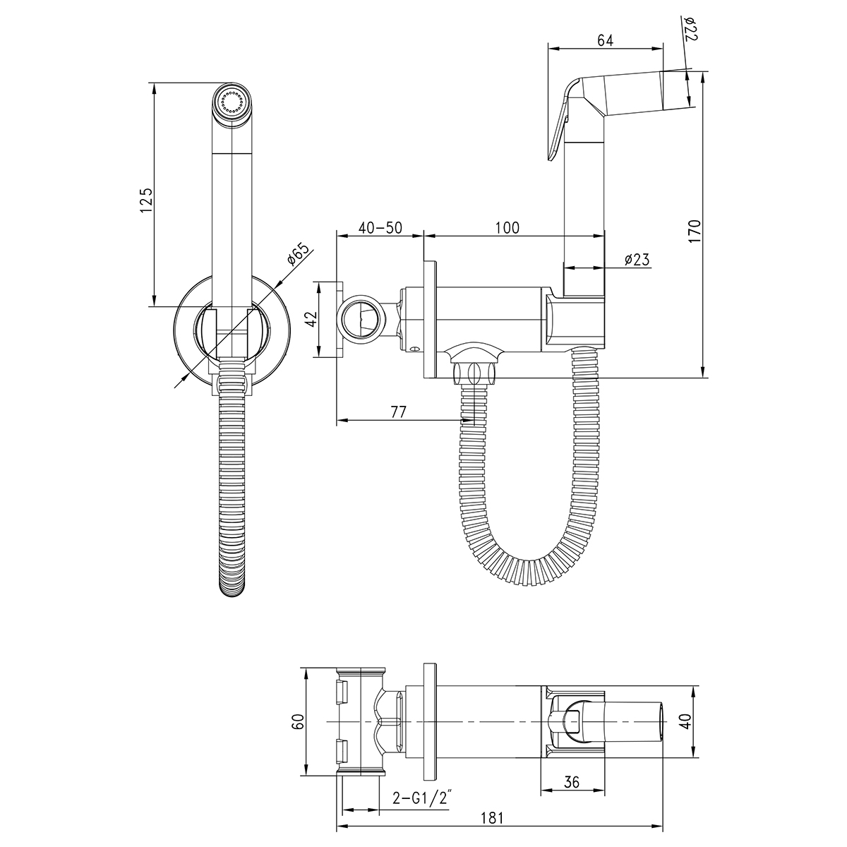 Solo Смеситель для биде, с гигиеническим душем, встраиваемый,  LM7171C
