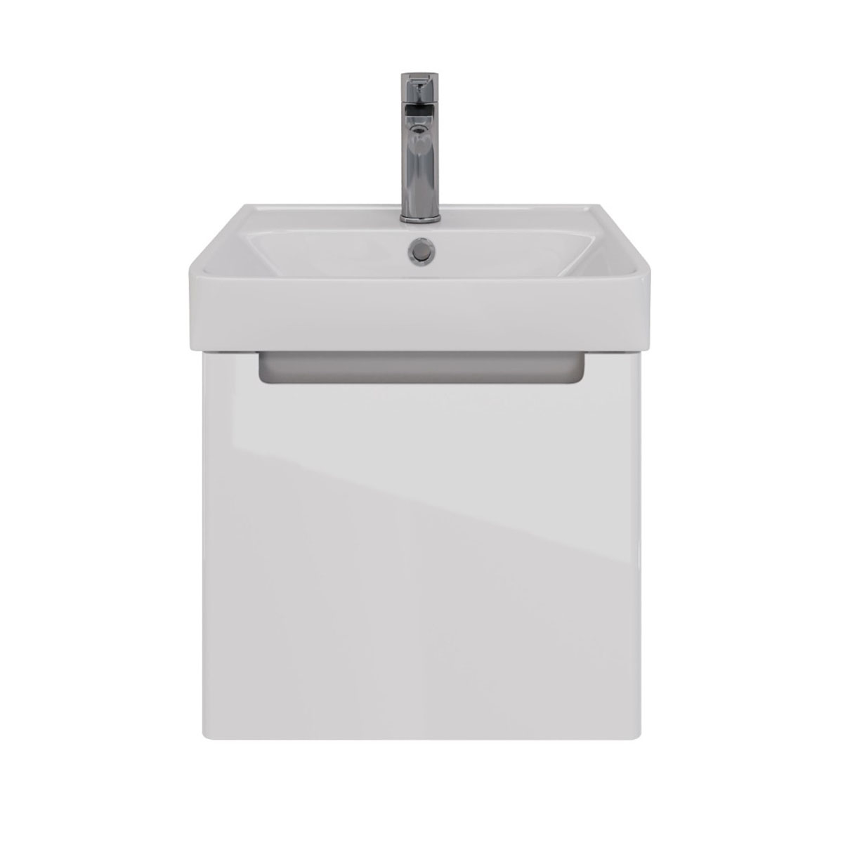 Тумба Lemark BUNO MINI 45 см под 1 раковину, подвесная, 1 ящик, цвет планки: Серый, цвет корпуса, фа