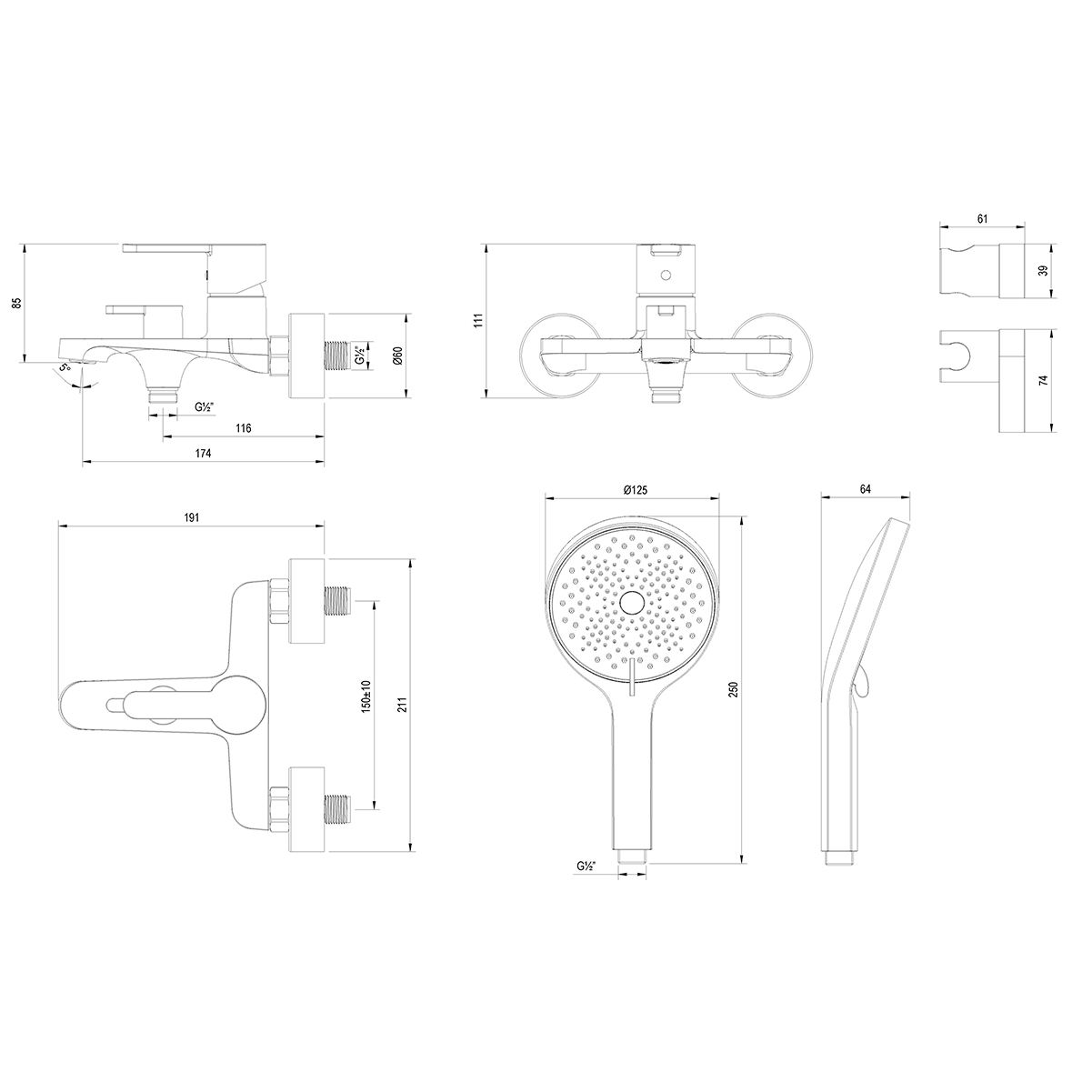 Смеситель Ladoga LMF-0722B-BL для ванны