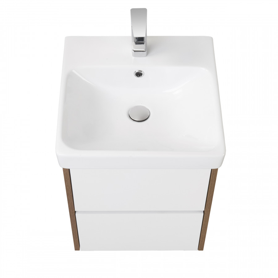 Тумба СКАНДИ 45, подвесная, белая, дуб рустикальный (под раковину АДРИАНА 45) 